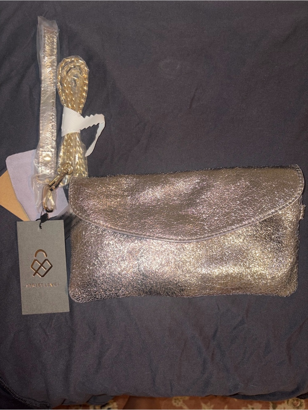 Metallic 100% leather Silver Wristlet Clutch - Shimmery Evening Purse + A GIFT 🎁
